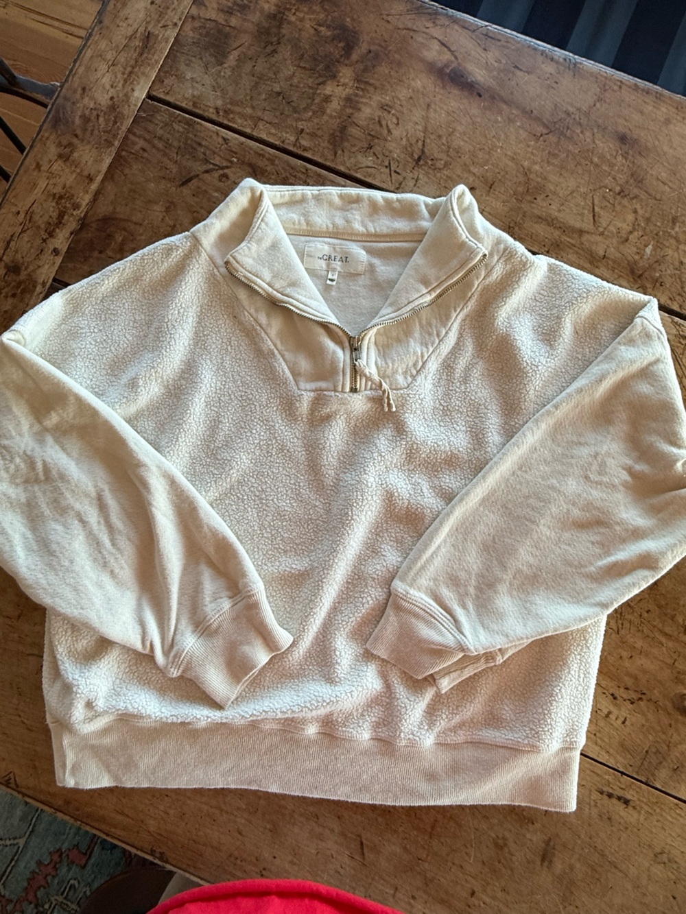 Cotton-Blend Cream Quarter-Zip Women’s Sweater by The Great